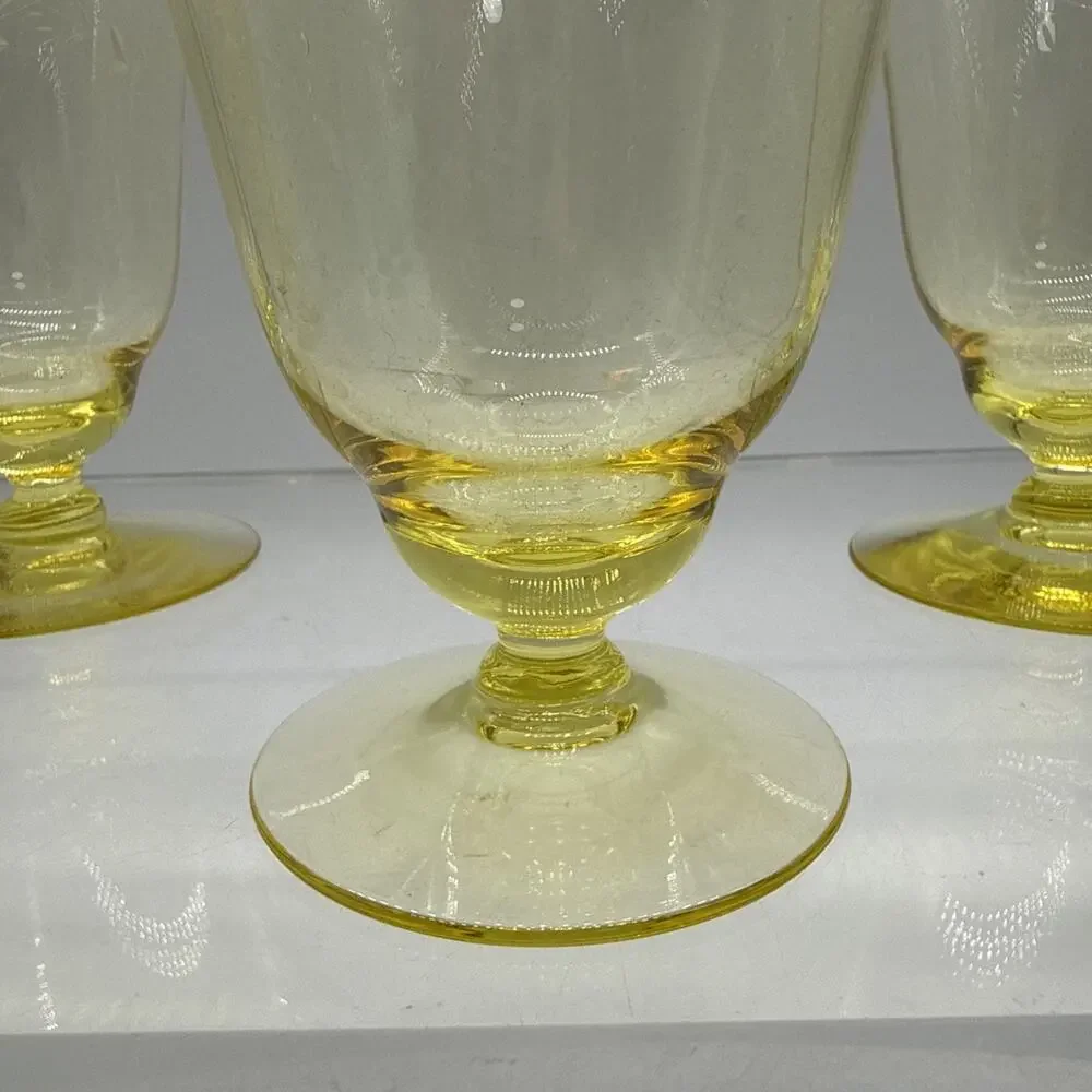 5 Vtg Yellow Depression Glass Footed Parfait Sundae Etched Franciscan Barware